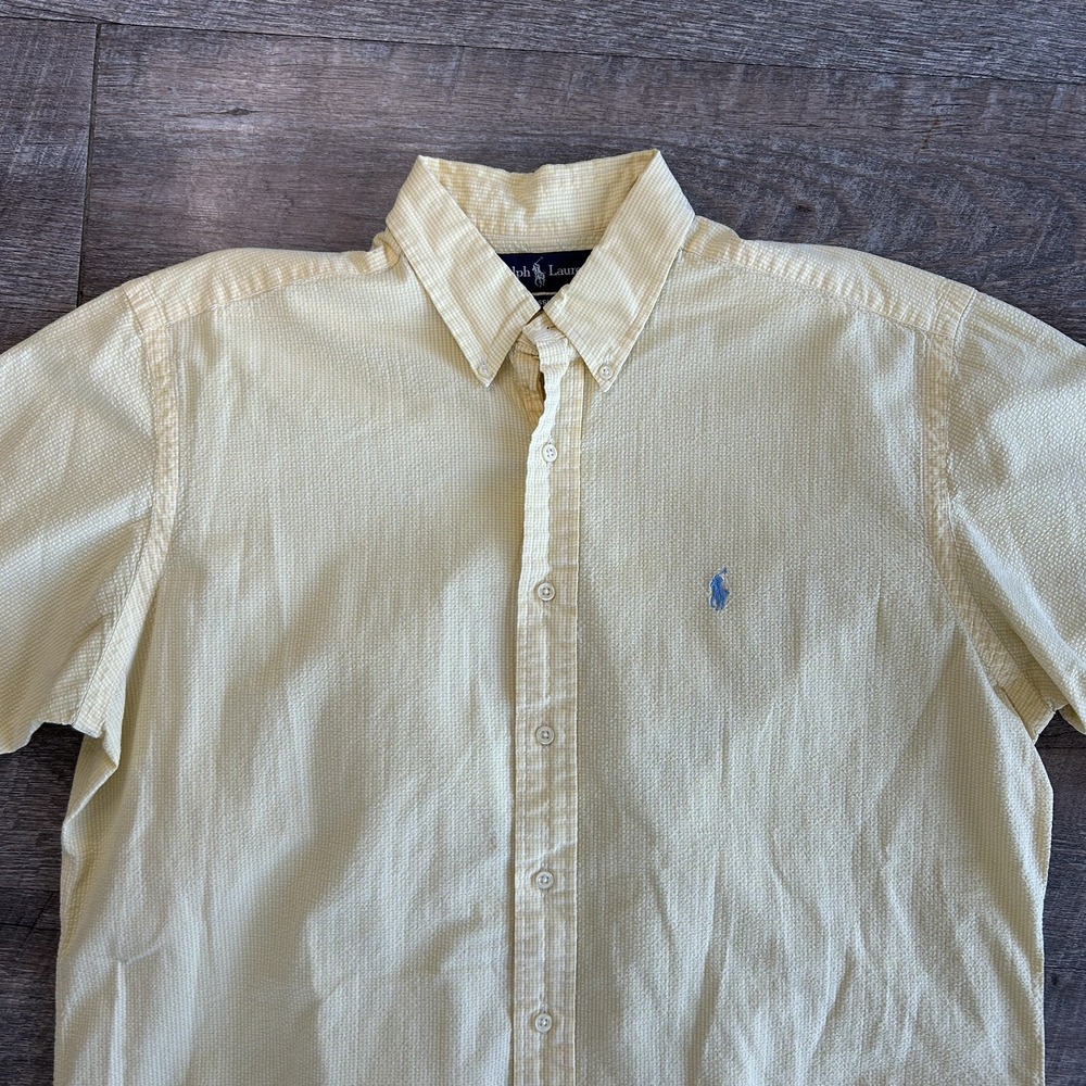 Men's Polo Ralph Lauren Seersucker Yellow Short Sleeve Button Down Shirt Large L